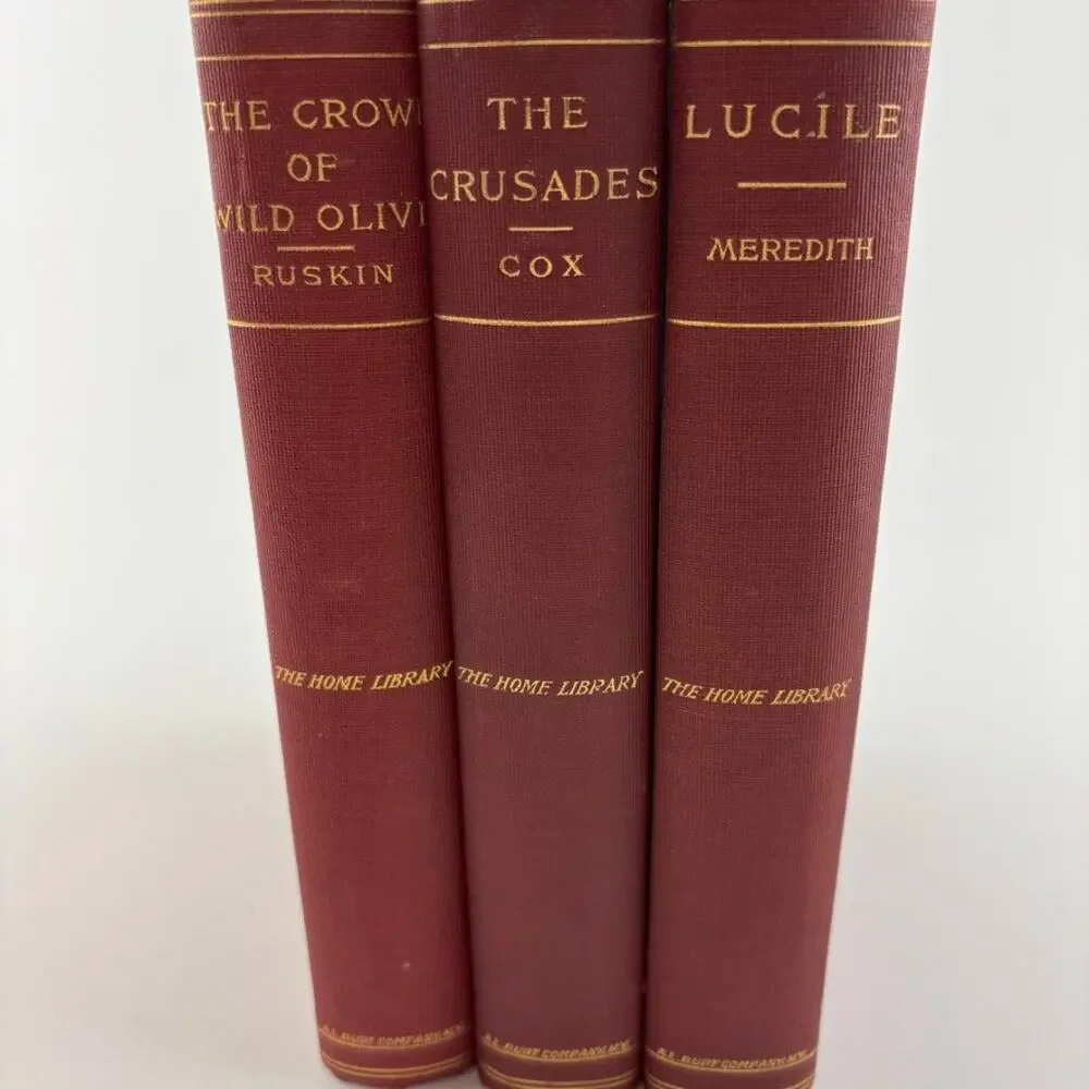 Antique Red Book Bundle Gold Lettering Decor 1906 Vintage Set